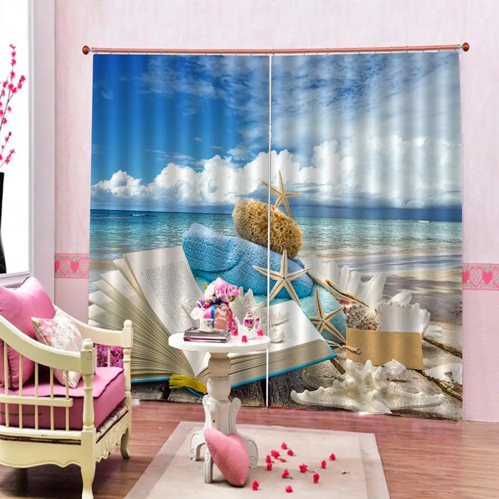 Фото Modern Creative 3D Curtains book and beach Photo Curtain Living Room Children Bedroom Window Treatment | Дом и сад