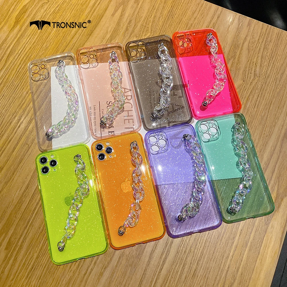 Чехол для телефона с радужной цепочкой iPhone 12 11 Pro Max XR Xs MAX мягкие прозрачные