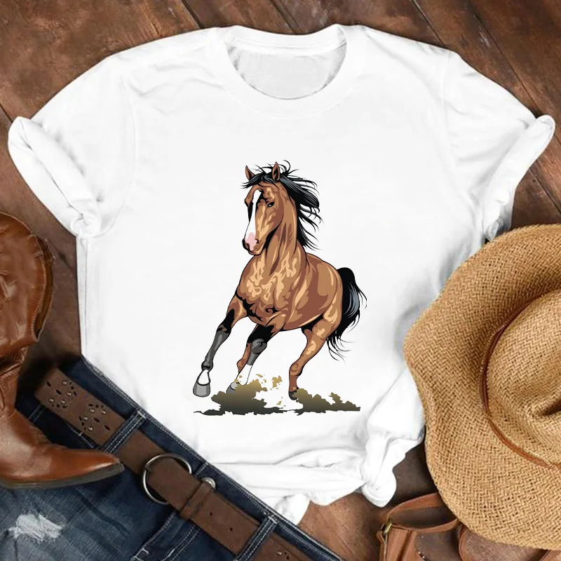 Cartoon Running horse Pattern Womens Tshirt Fashion O-Neck Female T-shirts Basic White T Shirts Summer Top Lady Tee shirt 2021
Cartoon Running horse Pattern Womens Tshirt Fashion O-Neck Female T-shirts Basic White T Shirts Summer Top Lady Tee shirt 2021