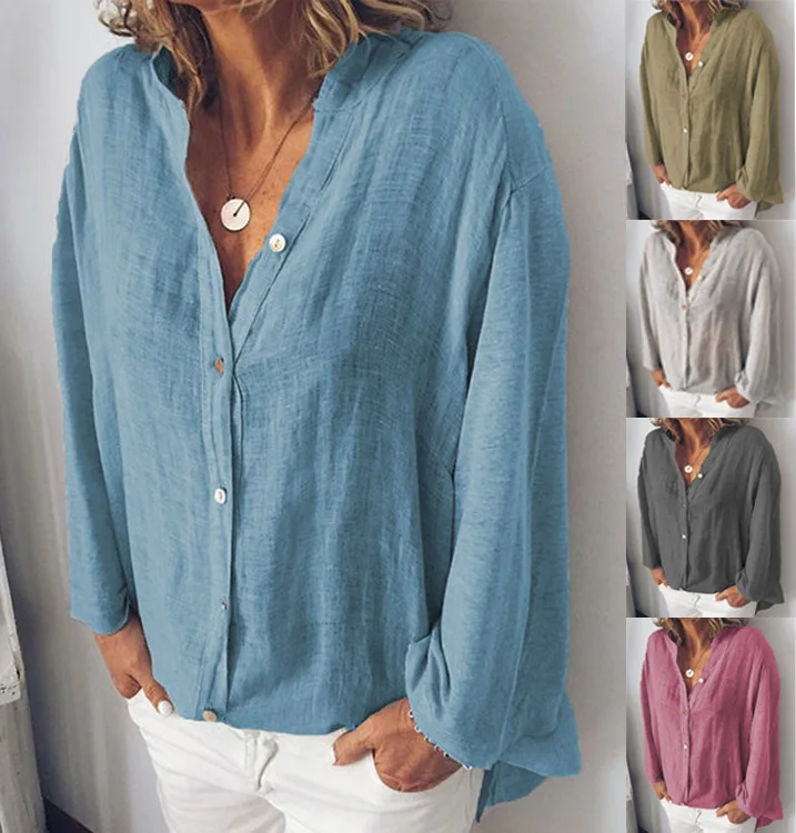 Larger Size Women Long Sleeve Buttons Blouses Autumn V Neck Cotton Linen Shirt Casual Female Solid Work Blusas Loose Party Tops
Larger Size Women Long Sleeve Buttons Blouses Autumn V Neck Cotton Linen Shirt Casual Female Solid Work Blusas Loose Party Tops