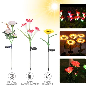 

Waterproof Solar Powered LED Flower Lamp Night Lights Emergency Solar Garden Decoration Holiday Lightings Rose, Lily,Sunflower