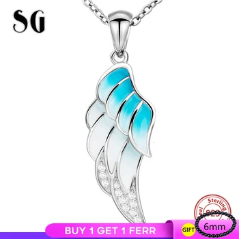 angel necklace 100% 925 silver wing chain pendant with gradient blue enamel diy Fine jewelry making for women Ladies gift 
angel necklace 100% 925 silver wing chain pendant with gradient blue enamel diy Fine jewelry making for women Ladies gift