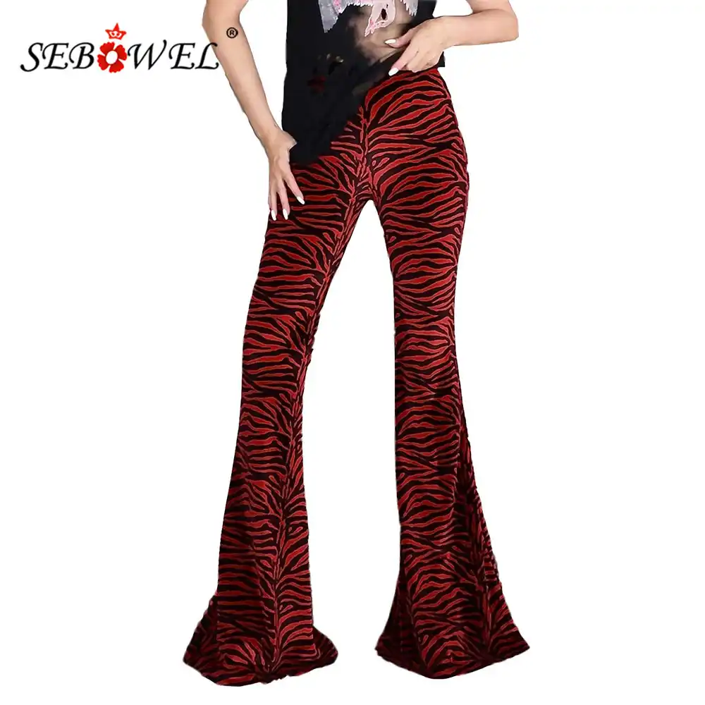 leopard print trousers with red stripe