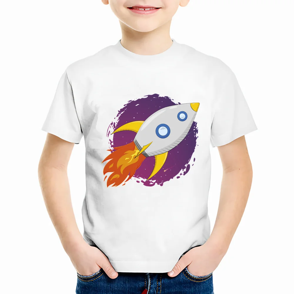

Fashion Cute Rocket Girls Boys Print T Shirt Tops Kids Funny Clothes Cartoon Children Round Neck New T-shirt,YKP057