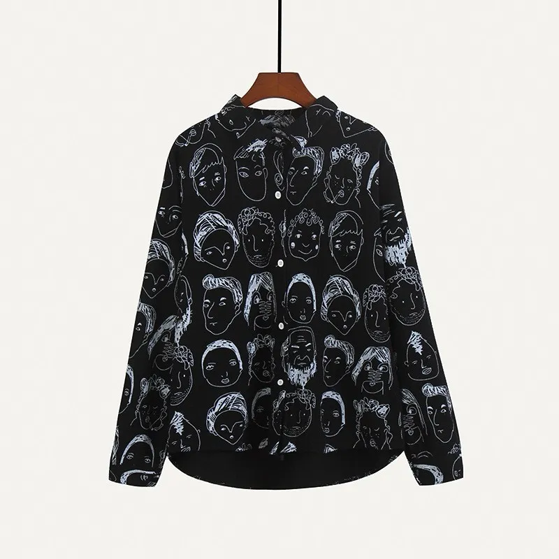 Nice Print Character Button Loose Shirts Cotton Linen Long Sleeve Graffiti Blouses Women Turn Down Collar Streetwear
Nice Print Character Button Loose Shirts Cotton Linen Long Sleeve Graffiti Blouses Women Turn Down Collar Streetwear