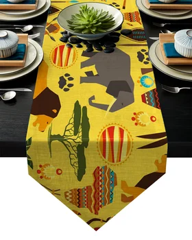 Animal Elephant Lion Giraffe Illustration Yellow Table Runner Table Flag Home Party Decorative Tablecloth Table Runners 
Animal Elephant Lion Giraffe Illustration Yellow Table Runner Table Flag Home Party Decorative Tablecloth Table Runners