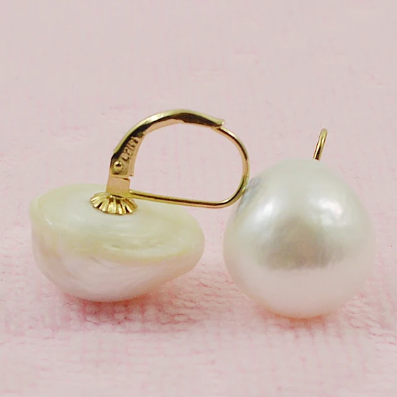 

Unique Pearls Jewelry Store 18mm Baroque Almost Round White Keshi Reborn Pearl Silvers Gold Dangle Earrings Girl Fine Jewelry