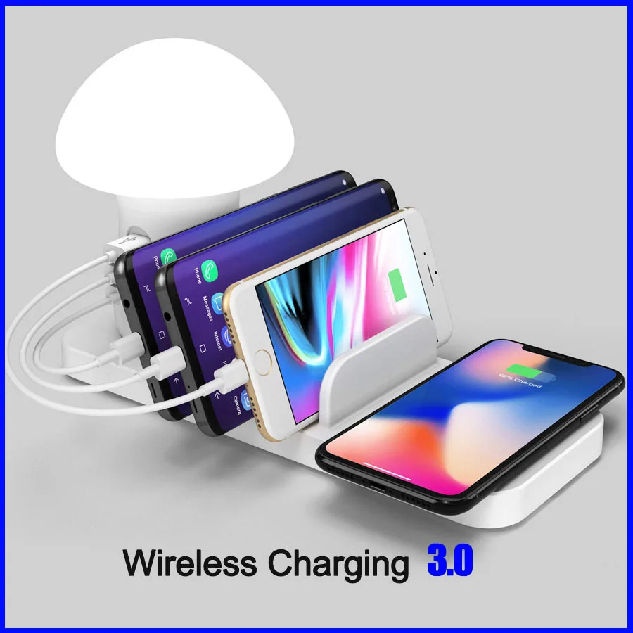 Wireless Charging Station dock Multiple USB Phone Charger Kids Night Lamp QC 3.0 Fast Charger Organizer for Phone and tablet
Wireless Charging Station dock Multiple USB Phone Charger Kids Night Lamp QC 3.0 Fast Charger Organizer for Phone and tablet