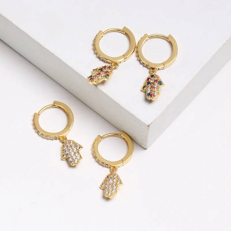 New Design CZ Hand Shaped Drop Dangle Earrings Bohemia Ethnic Statement Charm Small Copper Fashion Gold Color Jewelry | Украшения и
