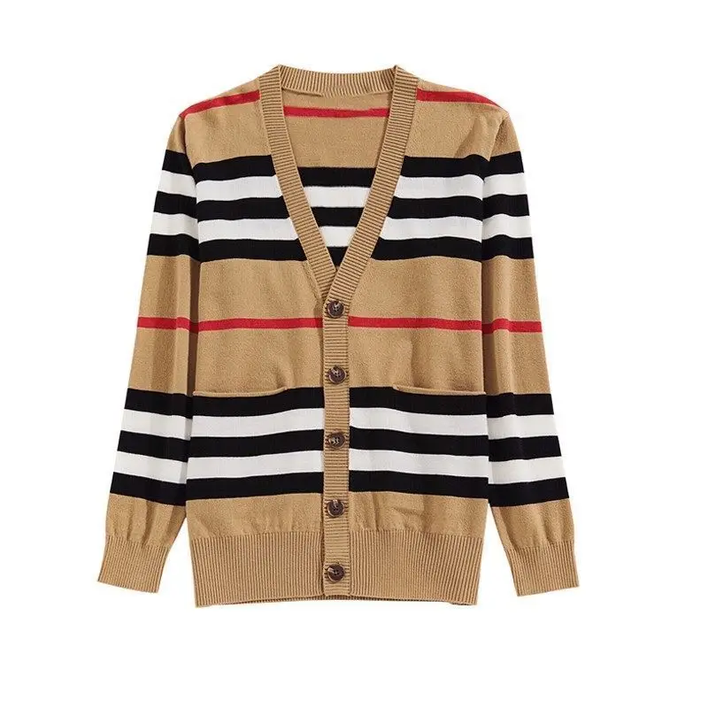 2020 knitted Cardigan Jacket Women's spring and autumn new style small foreign color matching V-neck stripe loose sweater
2020 knitted Cardigan Jacket Women's spring and autumn new style small foreign color matching V-neck stripe loose sweater