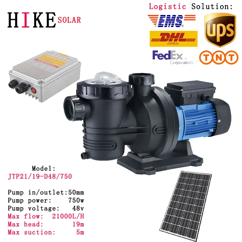 

Hike solar equipment Hot selling Solar swimming pool Pump with Controller Centrifugal Solar Pumps Model: JTP21/19-D48/750