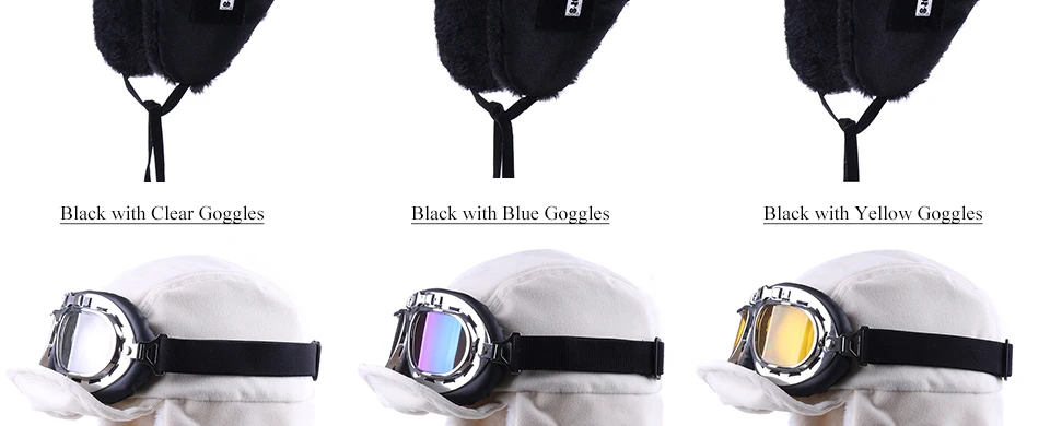 Winter Bomber Hats Plush Earflap Russian Ushanka with Goggles Men Women's Trapper Aviator Pilot Hat Faux Leather Fur Snow Caps Winter Bomber Hats Plush Earflap Russian Ushanka with Goggles Men Women's Trapper Aviator Pilot Hat Faux Leather Fur Snow Caps