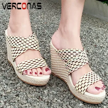 VERCONAS Women Concise High Quality Wedge Heel Slippers Office Pumps Thick Heels Sandals Round Toe Thick Bottom Shoes Woman
VERCONAS Women Concise High Quality Wedge Heel Slippers Office Pumps Thick Heels Sandals Round Toe Thick Bottom Shoes Woman