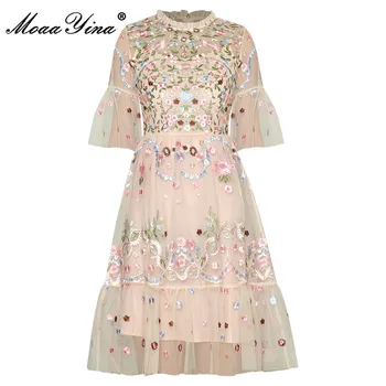 MoaaYina Fashion Designer dress Summer Women's Dress Flare Sleeve Mesh Floral Embroidery Elegant Vintage Dresses
MoaaYina Fashion Designer dress Summer Women's Dress Flare Sleeve Mesh Floral Embroidery Elegant Vintage Dresses