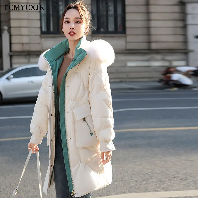 Winter New Parker Jacket Womens 2020 Down Coat Korean Style Stitching Fashion Loose Hooded Thick Warm Large Fur Collar Outerwear
Winter New Parker Jacket Womens 2020 Down Coat Korean Style Stitching Fashion Loose Hooded Thick Warm Large Fur Collar Outerwear