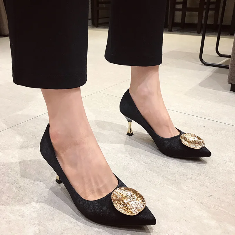 Shoes Women's 2019 Autumn And Winter New Style Korean-style Low-Cut Spool Heels WOMEN'S Shoes Nightclub Sexy Women Pointed High