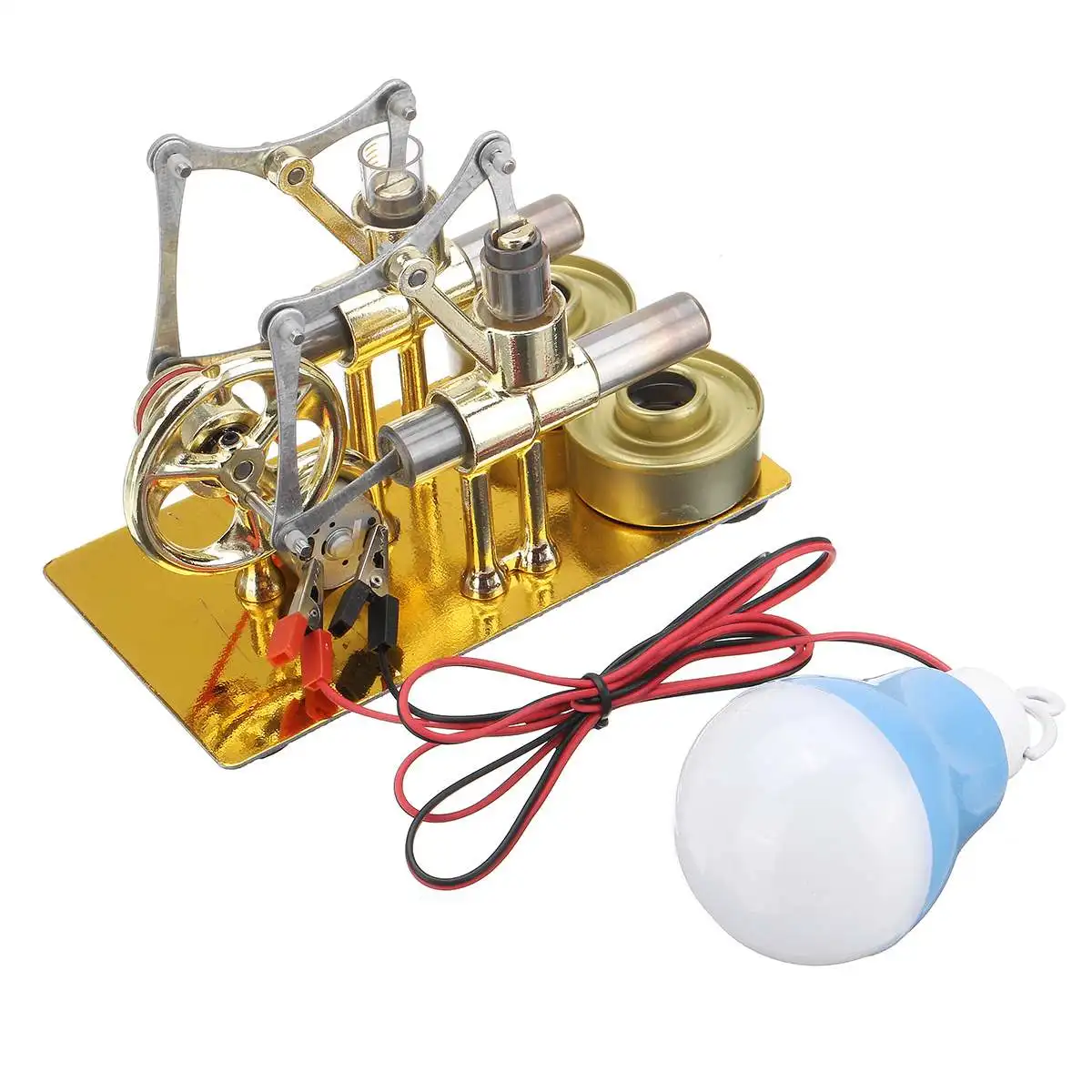 Stirling Engine Metal Double Cylinder Bulb Heat Steam Education Engine Model Physics Science Power Generation Experiment Toy
Stirling Engine Metal Double Cylinder Bulb Heat Steam Education Engine Model Physics Science Power Generation Experiment Toy
