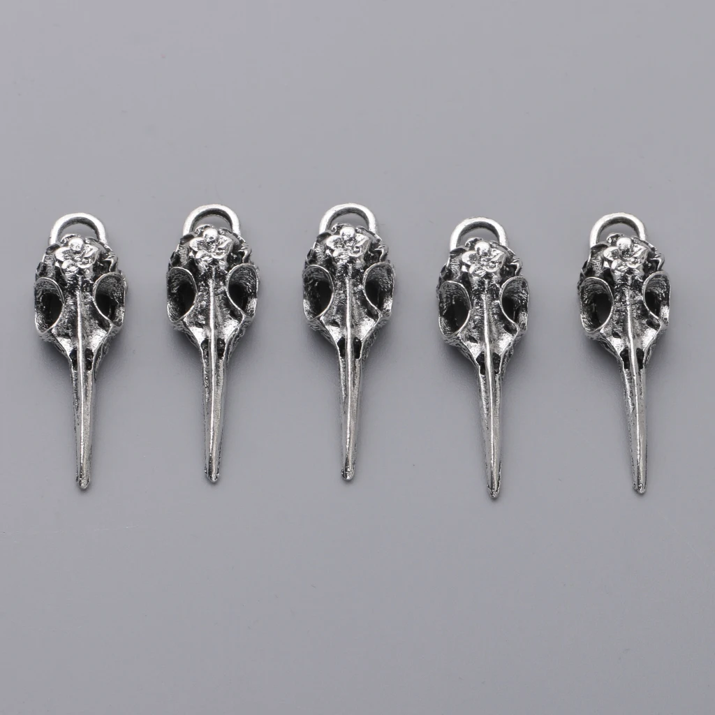 5Pcs Tibetan silver color Style Alloy Bird Skull Head Skeleton Theme Pendant Charms for Necklace Jewelry Making