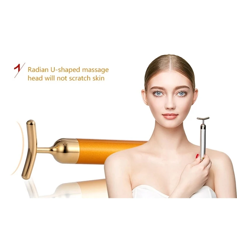 

24k Gold Vibrating Facial Slimming Beauty Bar to Reduce Wrinkles Firming Facial Roller Massager Lifting Firming Bar Portable