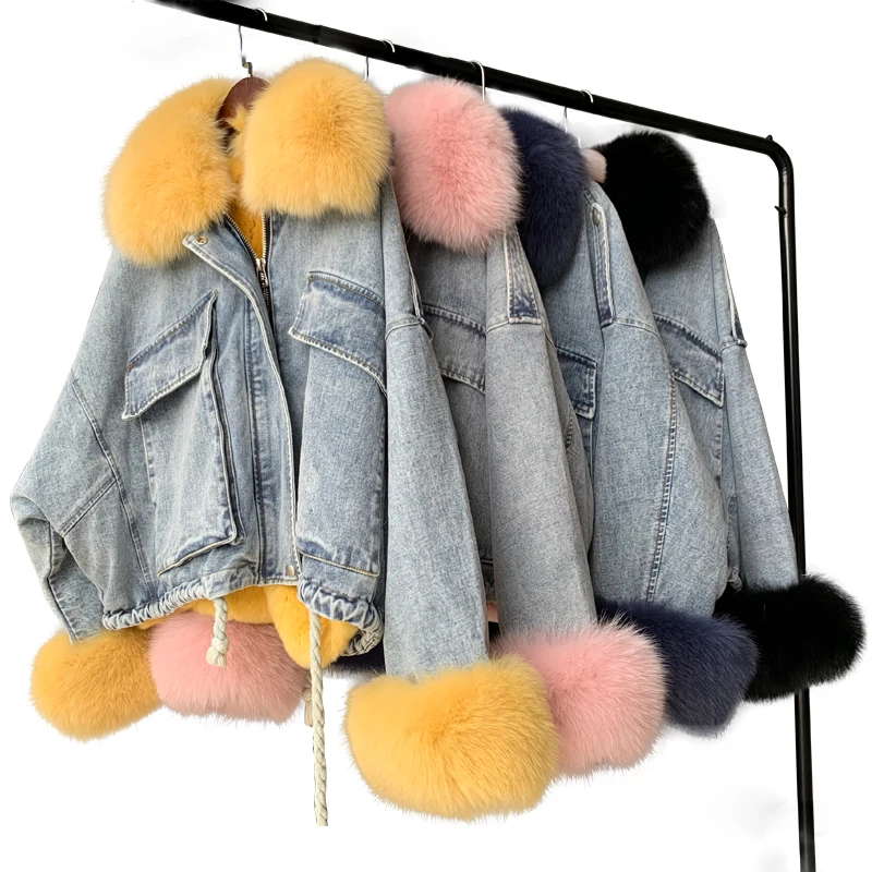 MAOMAOFUR Real Fur Parka Winter Short Style Jacket Natural Fox Fur Collar Cuff Rex Rabbit Fur Liner Coat Women Denim Fur Jacket
MAOMAOFUR Real Fur Parka Winter Short Style Jacket Natural Fox Fur Collar Cuff Rex Rabbit Fur Liner Coat Women Denim Fur Jacket