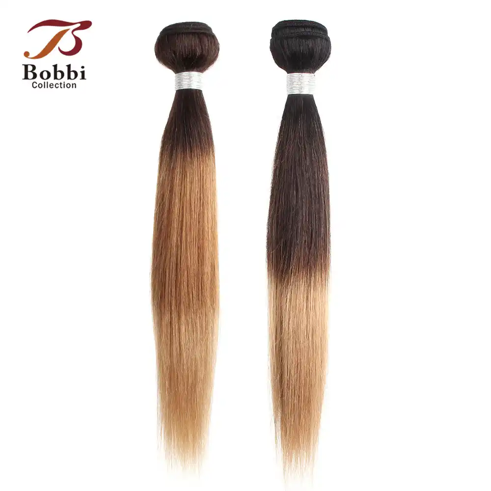 Bobbi Collection T 4 30 27 Dark Brown Honey Blonde Brazilian Straight Hair 1 Bundle Ombre Non Remy Human Hair Weave Bundles