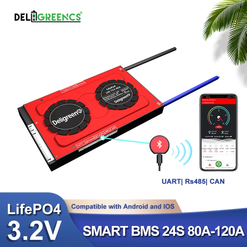 Smart BMS 24S 80A 100A 120A 72V Li FePO4 3 2 v Номинальный аккумулятор bluetooth rs485 может sofeware control EV Power