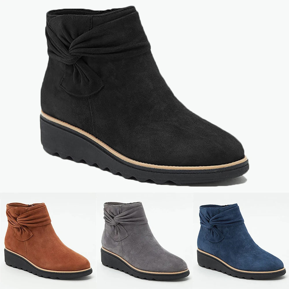 Casual Low Wedge Heel Short Boots Retro Solid Women Bowknot Short Ankle Boots Fauxe Suede Zipper Round Toe Female Flat Boots D30
Casual Low Wedge Heel Short Boots Retro Solid Women Bowknot Short Ankle Boots Fauxe Suede Zipper Round Toe Female Flat Boots D30