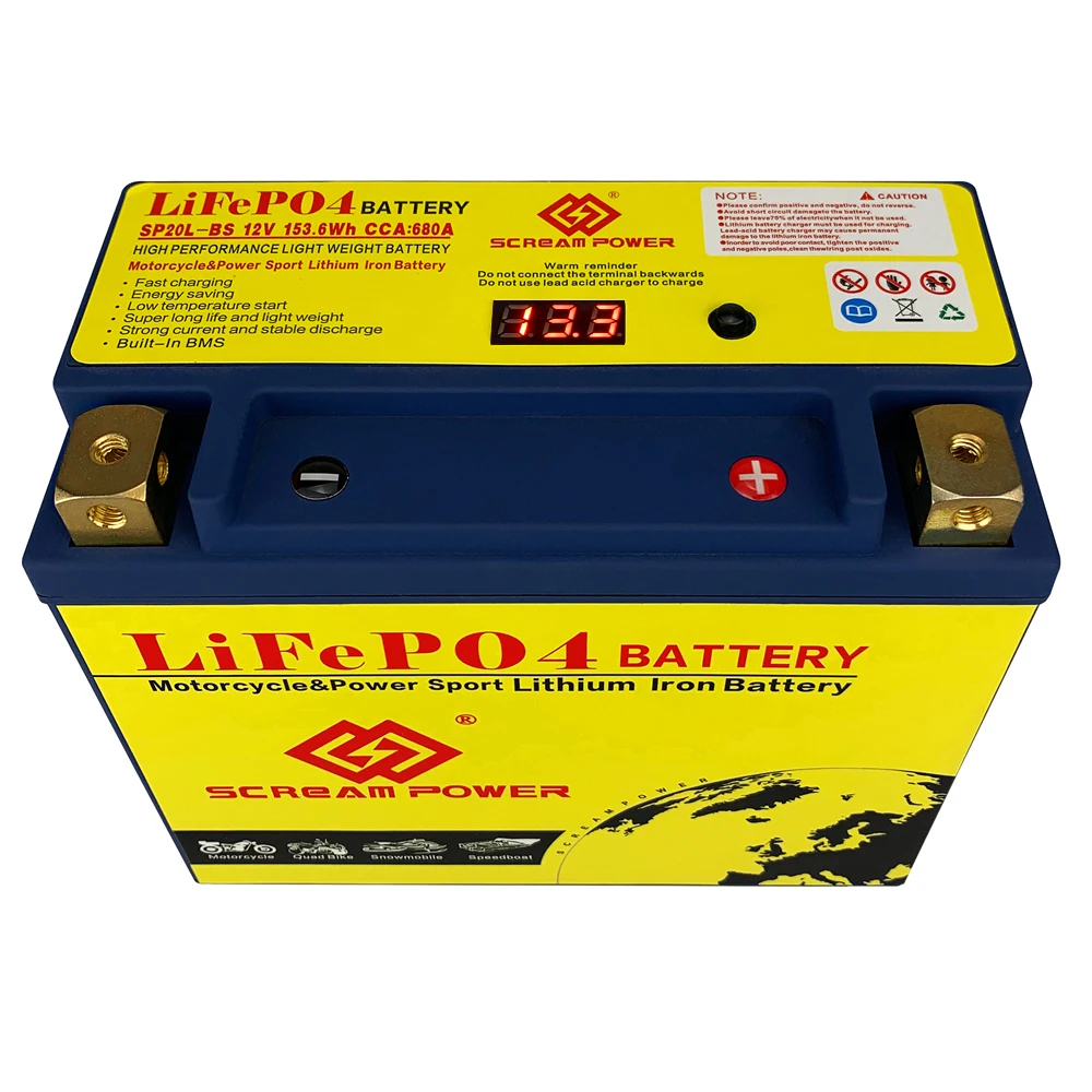 

20L-BS 12.8V 153.6Wh CCA 680A BMS Motorcycle Start Battery 12.8V Lithium iron Phosphate Scooter LiFePO4 Batteries YTX20L-BS