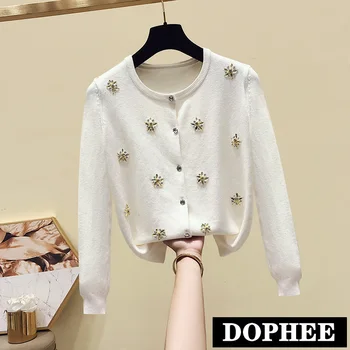 2019 New Spring and Autumn Korean Woman Round Collar Beads Long Sleeved Knitted Cardigan Thin Sweater Female Tops
2019 New Spring and Autumn Korean Woman Round Collar Beads Long Sleeved Knitted Cardigan Thin Sweater Female Tops