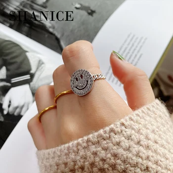SHANICE 925 Sterling Silver Open Ring Smile Micro Paved CZ Ring Hip Hop Rock Style Full Bling Cubic Zircon Ring Luxury Jewelry
SHANICE 925 Sterling Silver Open Ring Smile Micro Paved CZ Ring Hip Hop Rock Style Full Bling Cubic Zircon Ring Luxury Jewelry