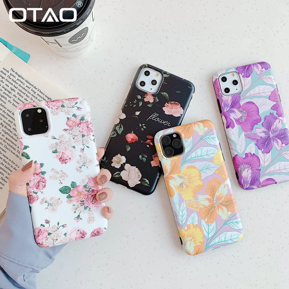 Чехол OTAO с розами и листьями для iPhone 11 Pro Max X XR XS MAX акварельный IMD Мягкий чехол из