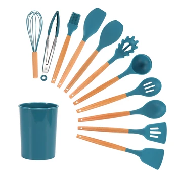 11 Pcs Wooden Handle Silicone Non-stick Kitchenware Set with Storage Bucket Spatula Spoon Clip Whisk Brush
11 Pcs Wooden Handle Silicone Non-stick Kitchenware Set with Storage Bucket Spatula Spoon Clip Whisk Brush