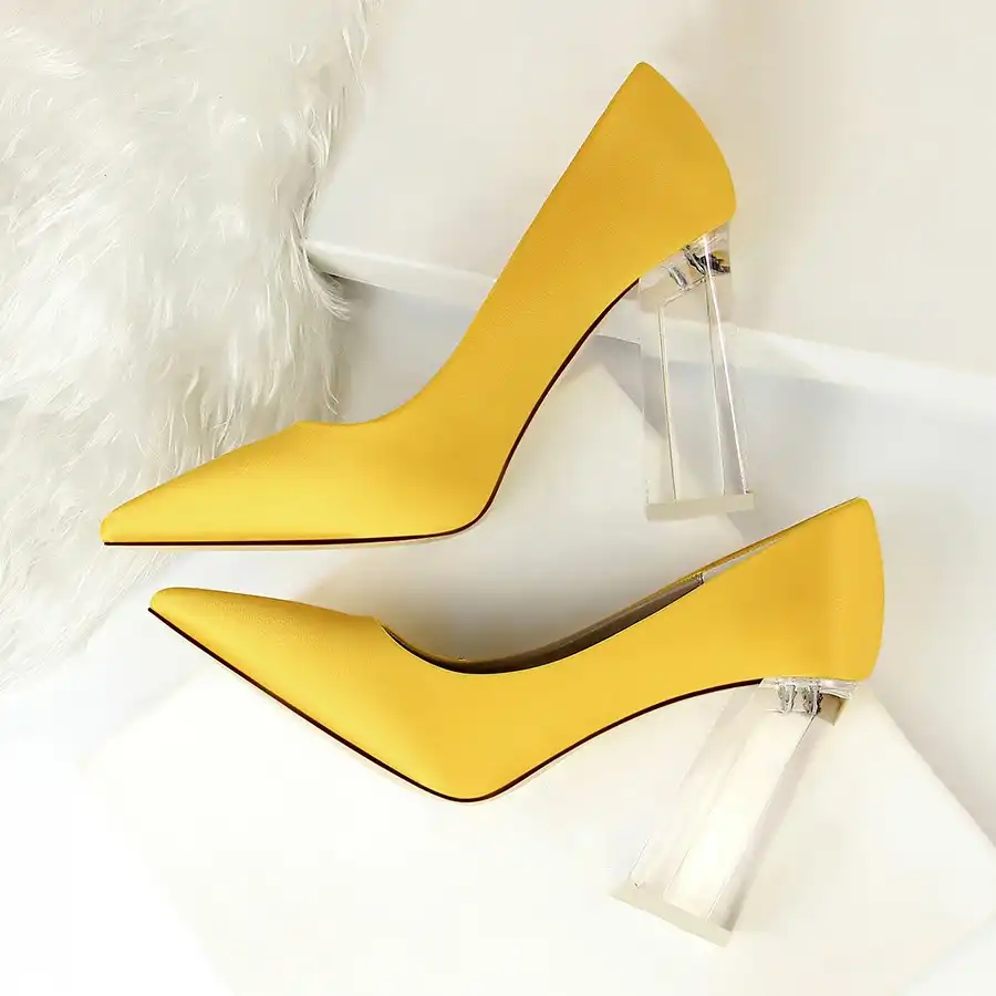 yellow block heels