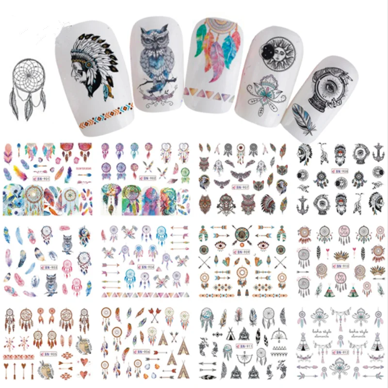 12 Designs Nail Slider Art Water Transfer Sticker Tattoo Dream Catcher Owl Feather Patterns Wraps Manicure Decals Tips BN901-912
12 Designs Nail Slider Art Water Transfer Sticker Tattoo Dream Catcher Owl Feather Patterns Wraps Manicure Decals Tips BN901-912