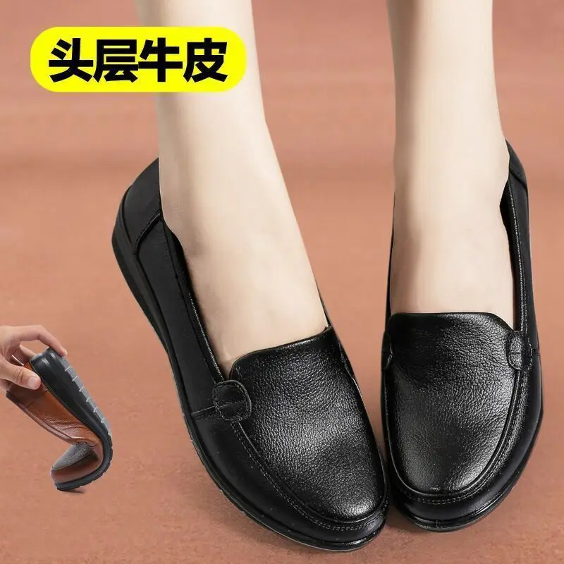 Spring And Autumn Middle-aged Mom Shoes Soft Bottom Shoes Flat Heel Middle-aged WOMEN'S Shoes Grandma Women Leather Shoes