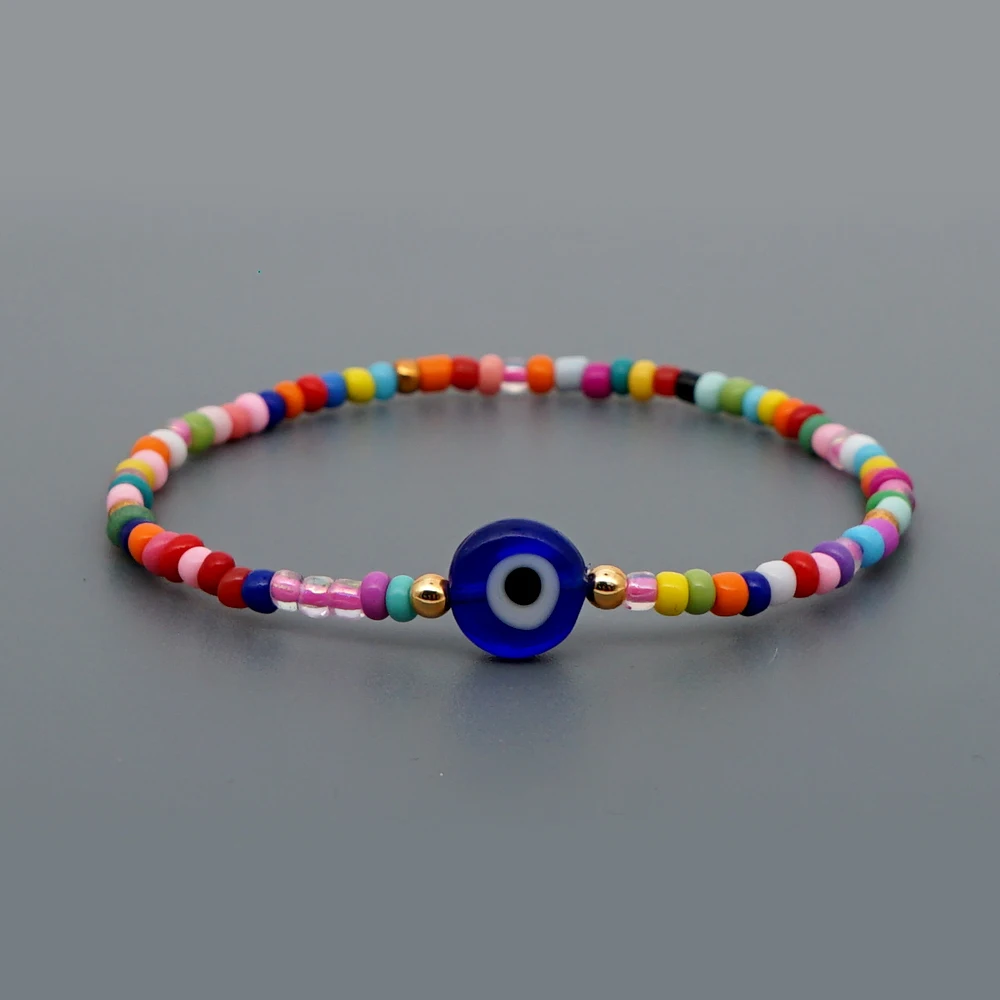 Женский браслет от сглаза GO2BOHO бижутерия в стиле бохо с радужными бусинами модные