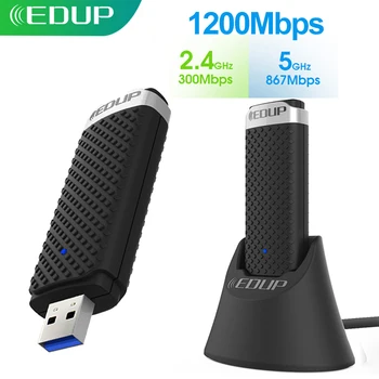 

EDUP USB WiFi Adapter 5Ghz 1200Mbps 802.11ac WiFi Receiver with Extend Cable Vertical Base Station USB 3.0 Ethernet Network Card