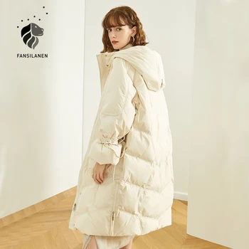 FANSILANEN Lace up hooded long down coat Women oversized white puffer jacket Autumn winter female light quilted coat down parka
FANSILANEN Lace up hooded long down coat Women oversized white puffer jacket Autumn winter female light quilted coat down parka