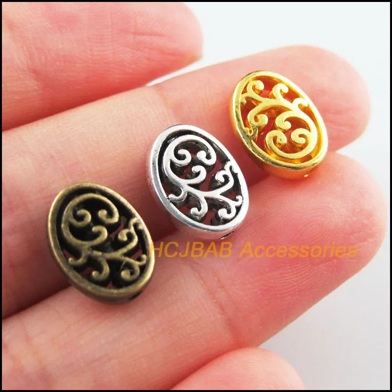 

20Pcs Retro Tibetan Silver Tone Gold Antiqued Bronze Oval Flower Spacer Beads Charms 9.5x12.5mm