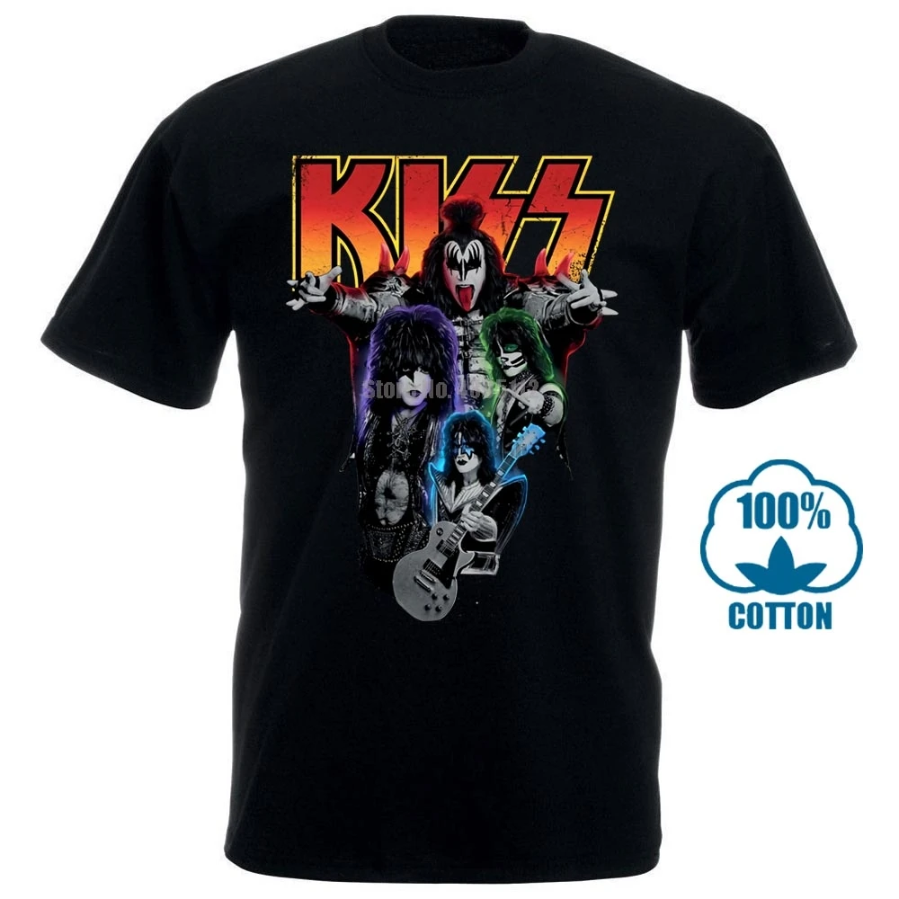 Kiss Neon Band Rock Heavy Metal Gene Simmons Para Hombre модная футболка унисекс Мужская с круглым вырезом