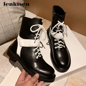 Lenkisen hot motorcycle boots leisure natural leather round toe thick med heel hook loop mixed colors daily wear ankle boots L38 
Lenkisen hot motorcycle boots leisure natural leather round toe thick med heel hook loop mixed colors daily wear ankle boots L38