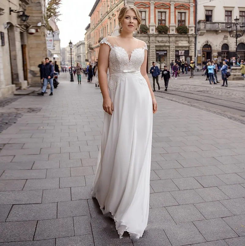 Eightale Plus Size Wedding Dress V-Neck Appliques Lace Top Chiffon Skirt Lace up Back Simple Wedding Gowns Beach Bridal Dress
Eightale Plus Size Wedding Dress V-Neck Appliques Lace Top Chiffon Skirt Lace up Back Simple Wedding Gowns Beach Bridal Dress
