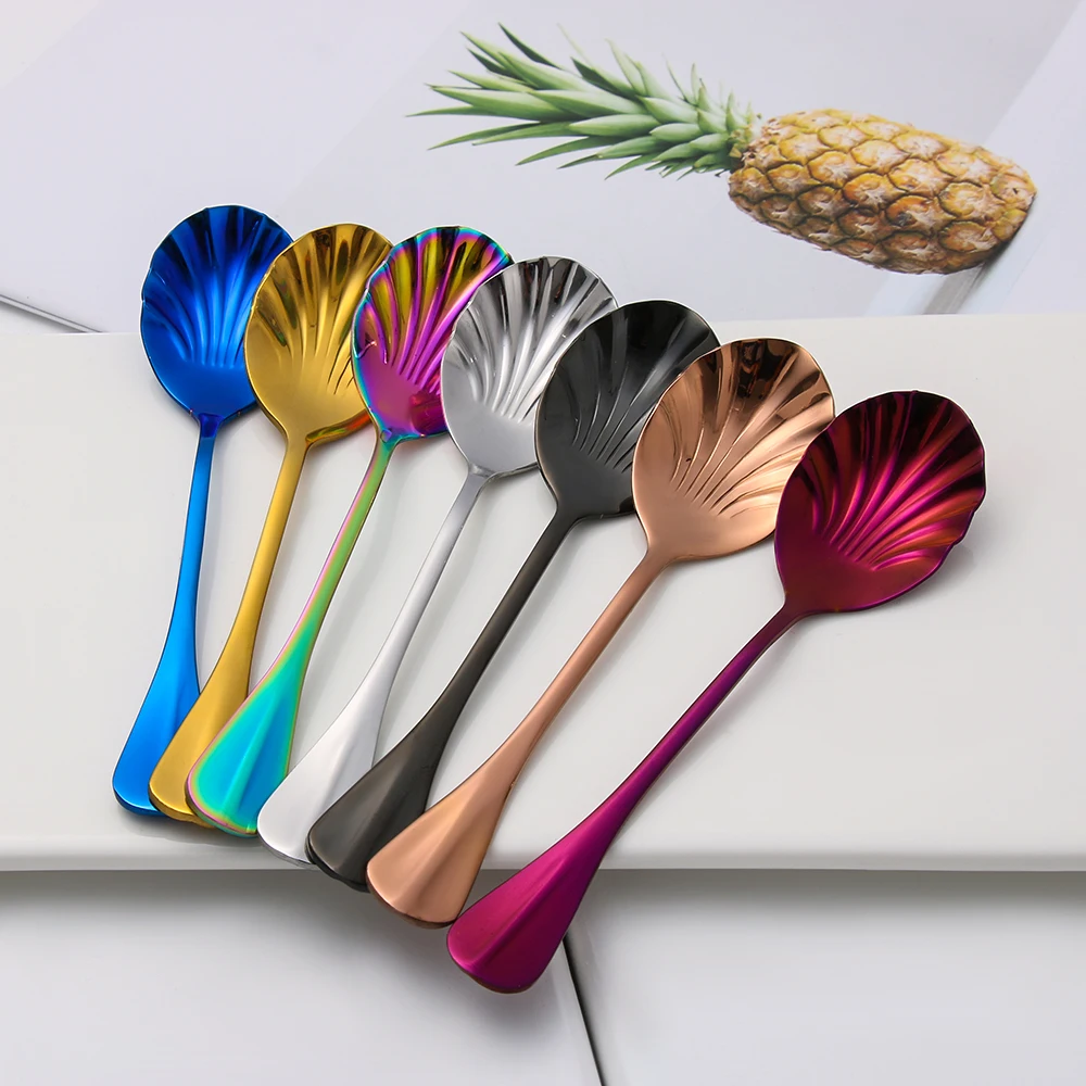 6pcs Shell Shape Stainless Steel Coffee Spoon Colorful Rainbow Ice Cream Dessert Tea Spoon For Picnic Kitchen Accessories
6pcs Shell Shape Stainless Steel Coffee Spoon Colorful Rainbow Ice Cream Dessert Tea Spoon For Picnic Kitchen Accessories