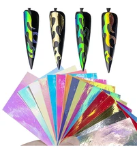 Calcomanía de rayos holográfica llama tira de cinta de decoración de uñas plantilla calcomanías de manicura(China)