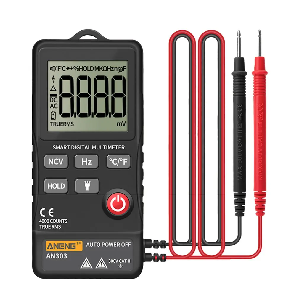 AN303 Mini Multimeter True Rms Digital 4000 Display DC/AC Voltmeter Tester Capacitance NCV Ohm Resistance Household Test Tool
AN303 Mini Multimeter True Rms Digital 4000 Display DC/AC Voltmeter Tester Capacitance NCV Ohm Resistance Household Test Tool