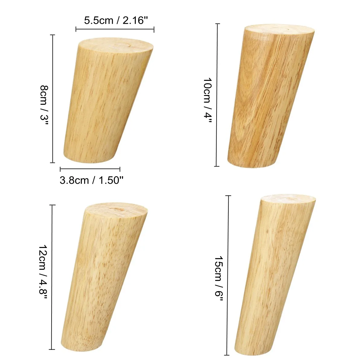Patas y Patas de Repuesto de Muebles de Madera Maciza 4 UNIDS 8-15cm gabinete sof/á Mesa de caf/é Patas de la Cama Cuadrado Oblicuo