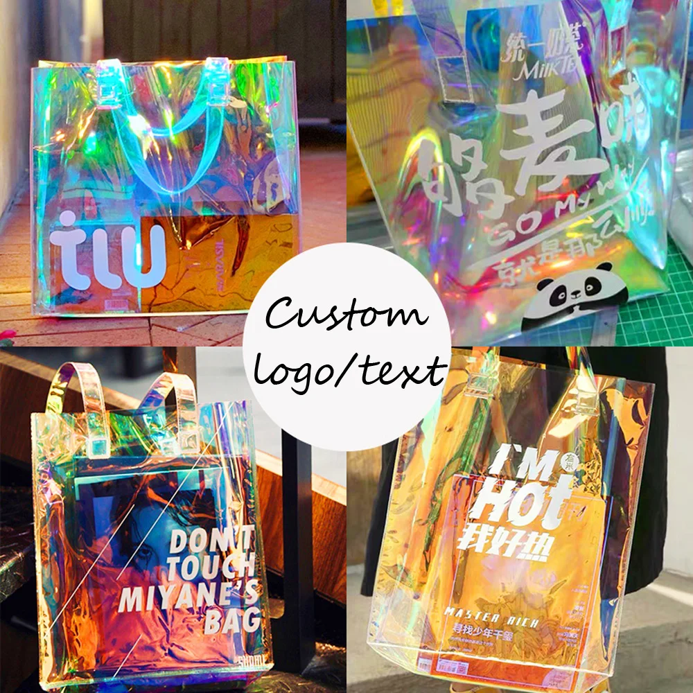CUSTOM LOGO Text Colorful Laser PVC Large Clear Holographic Women Tote Bag Long Handle Customize Pattern Beach Bag Waterproof Sh
CUSTOM LOGO Text Colorful Laser PVC Large Clear Holographic Women Tote Bag Long Handle Customize Pattern Beach Bag Waterproof Sh
