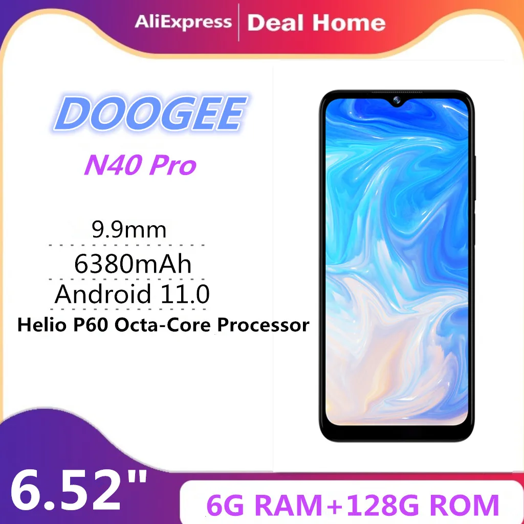 DOOGEE N40 Pro World Premiere 6.5" inch Smartphone 20MP Quad Camera Helio P60 6GB+128GB Cellphone 6380mAh Battery Face Recogni |