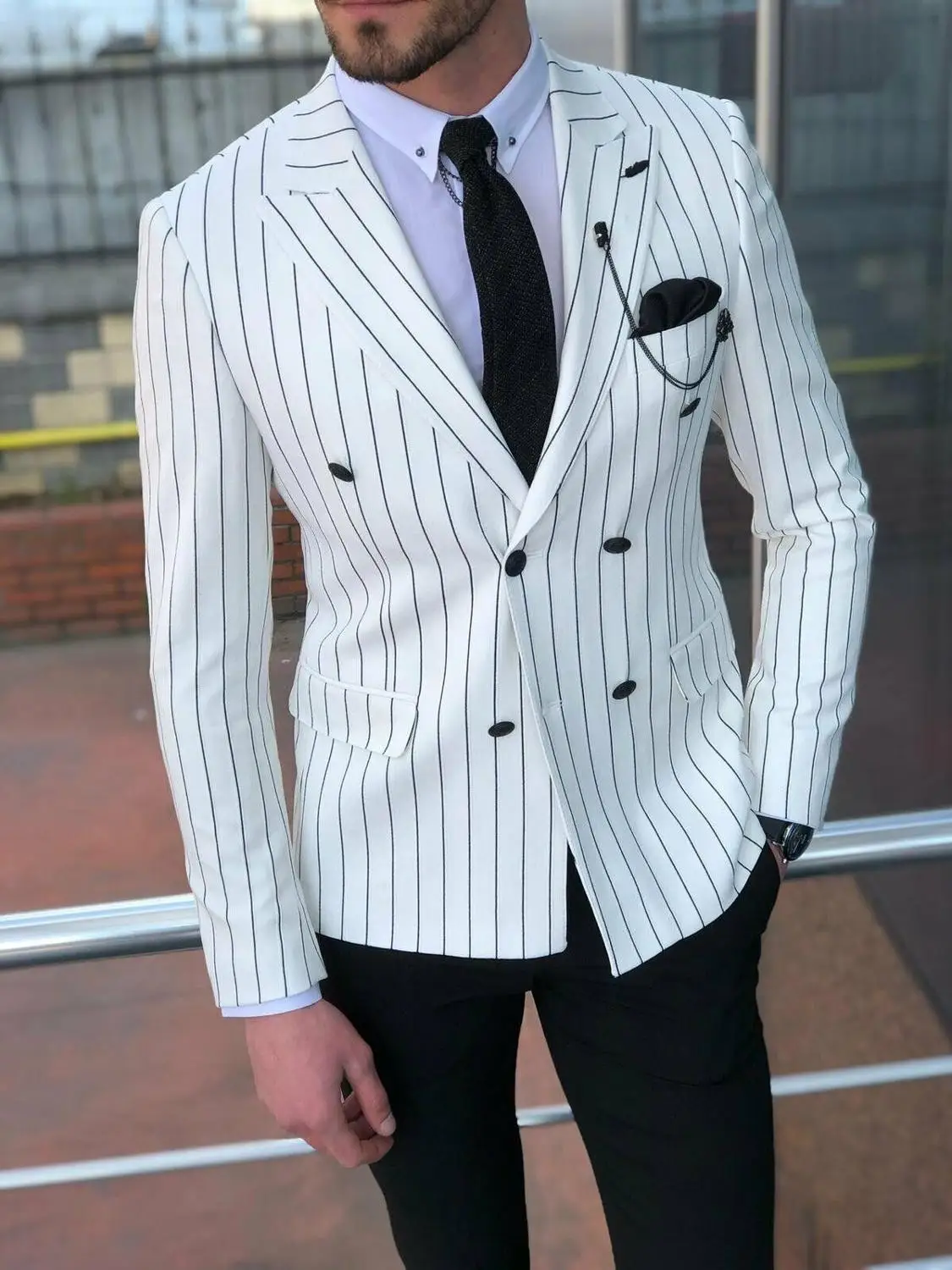 Peak Lapel Men Suit Jacket Casual Business Double Breasted Slim Fit Blaser Masculino White Striped Blazers Men Suits For Wedding
Peak Lapel Men Suit Jacket Casual Business Double Breasted Slim Fit Blaser Masculino White Striped Blazers Men Suits For Wedding