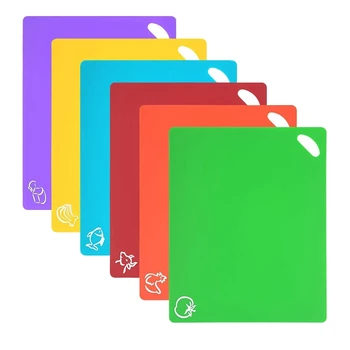 Cutting Board Set, 6 Pcs Flexible Kitchen Plastic Chopping Board with Food Icons, Dishwasher Safe Hanging Food Board Mat
Cutting Board Set, 6 Pcs Flexible Kitchen Plastic Chopping Board with Food Icons, Dishwasher Safe Hanging Food Board Mat